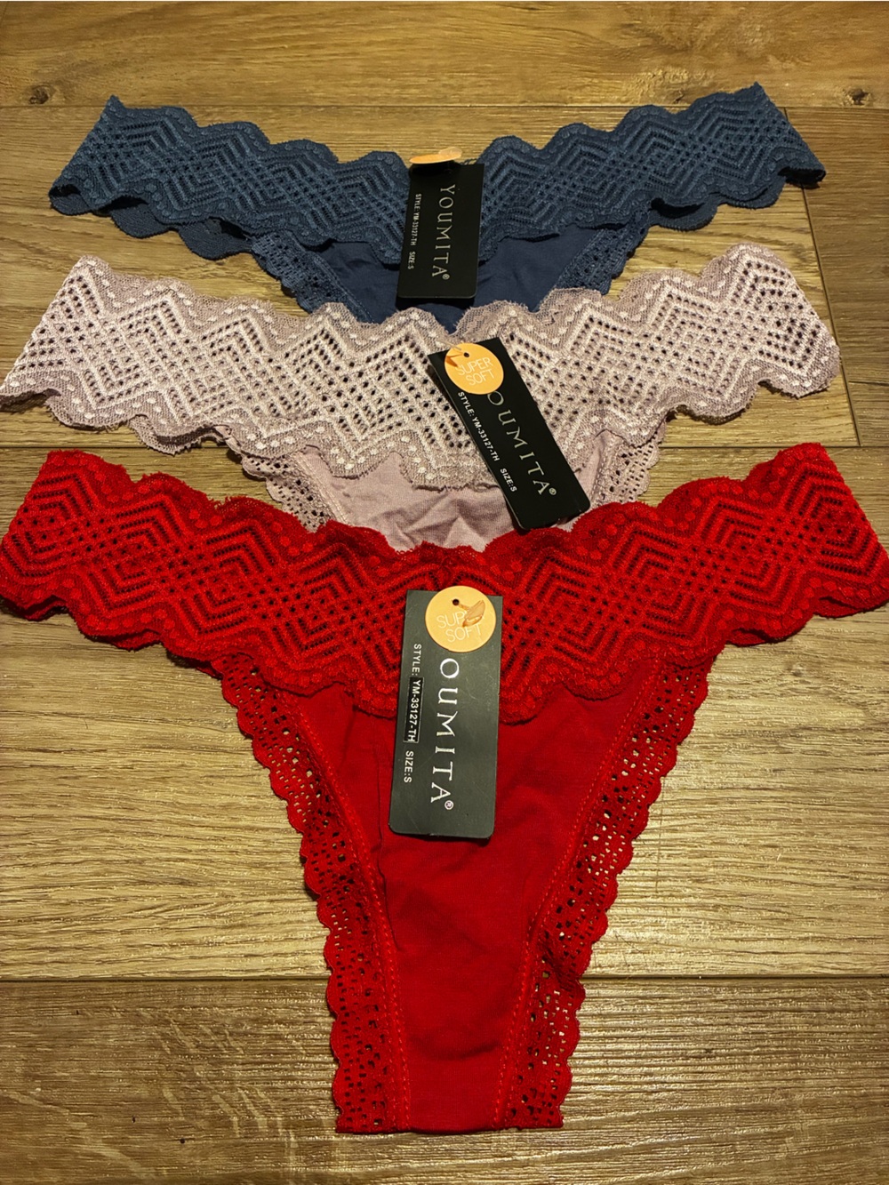 Youmita Lace Thongs - Red, Pink, Blue
